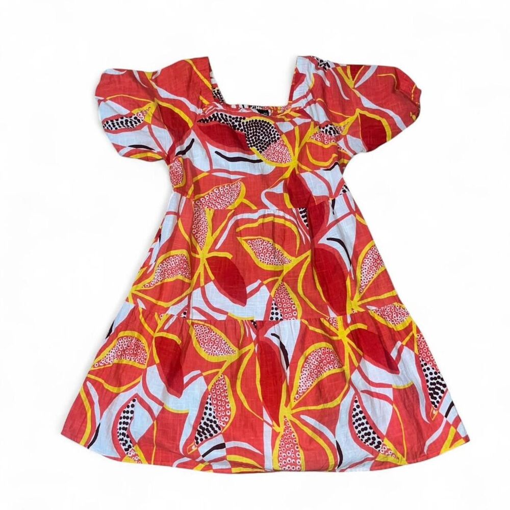 Mlle Gabrielle Women's Floral Hawaiian Vacation Resort Style Tiered Dress SZ L